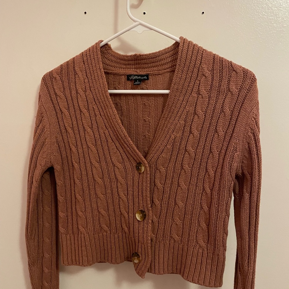 Cable Knit Button-Up Sweater - Brown
